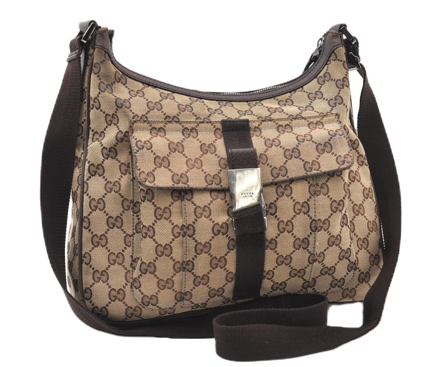 Authentic GUCCI Shoulder Cross Body Bag GG Canvas Leather 131211 Brown 0983G