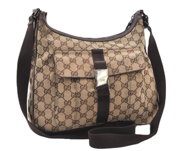 Authentic GUCCI Shoulder Cross Body Bag GG Canvas Leather 131211 Brown 0983G