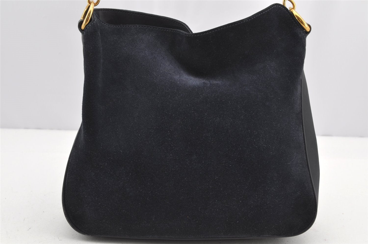 Authentic GUCCI Bamboo Shoulder Hand Bag Purse Suede Leather Navy Blue 0983I