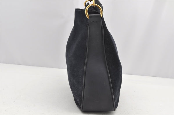 Authentic GUCCI Bamboo Shoulder Hand Bag Purse Suede Leather Navy Blue 0983I