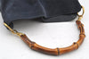 Authentic GUCCI Bamboo Shoulder Hand Bag Purse Suede Leather Navy Blue 0983I