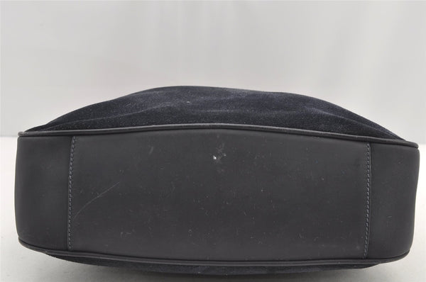 Authentic GUCCI Bamboo Shoulder Hand Bag Purse Suede Leather Navy Blue 0983I