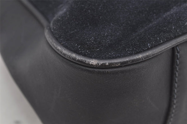 Authentic GUCCI Bamboo Shoulder Hand Bag Purse Suede Leather Navy Blue 0983I