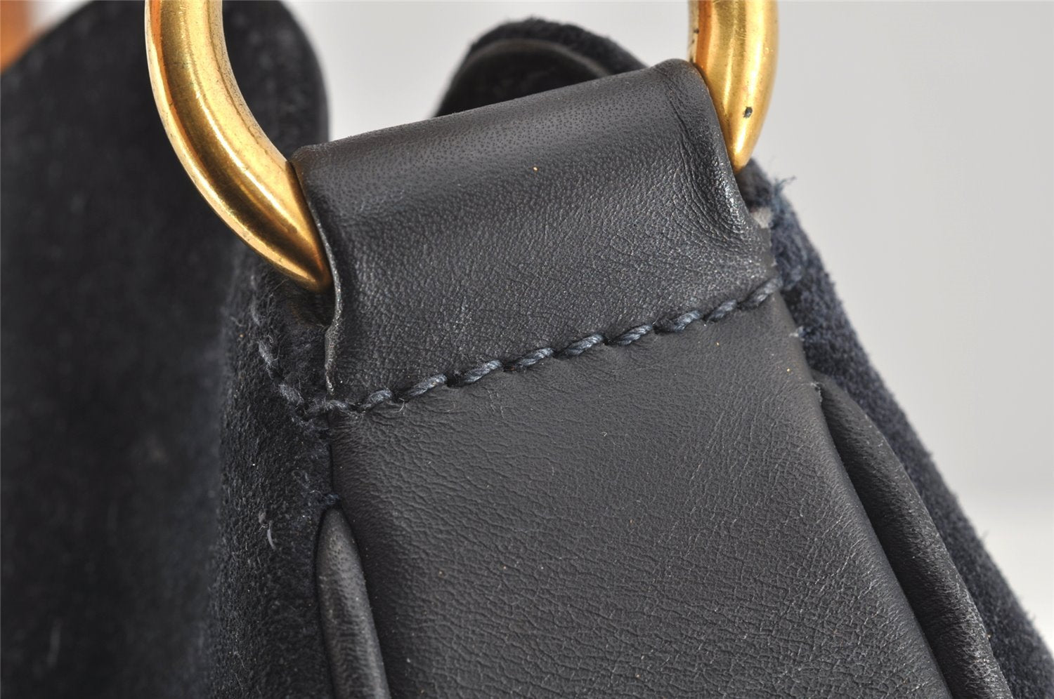 Authentic GUCCI Bamboo Shoulder Hand Bag Purse Suede Leather Navy Blue 0983I