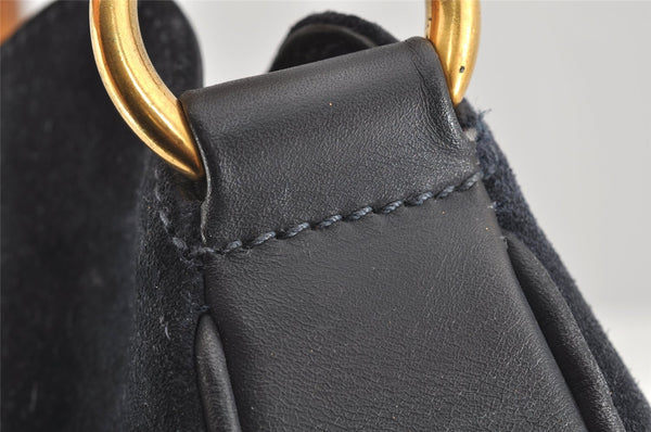 Authentic GUCCI Bamboo Shoulder Hand Bag Purse Suede Leather Navy Blue 0983I