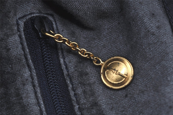 Authentic GUCCI Bamboo Shoulder Hand Bag Purse Suede Leather Navy Blue 0983I