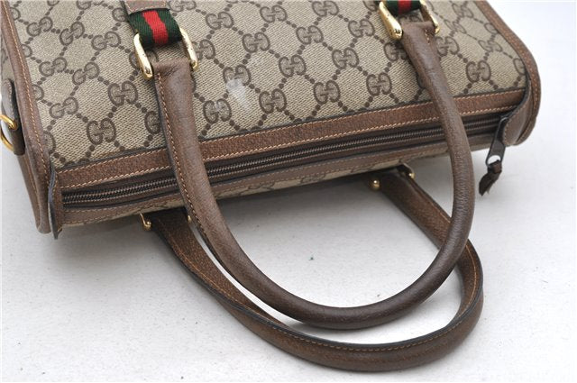 Auth GUCCI Web Sherry Line 2Way Shoulder Hand Bag GG PVC Leather Brown 0984D