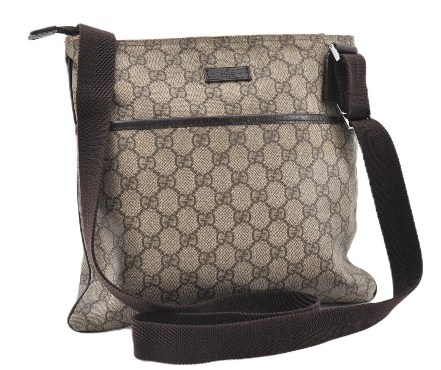 Authentic GUCCI Vintage Shoulder Cross Body Bag Purse GG PVC Leather Brown 0984G