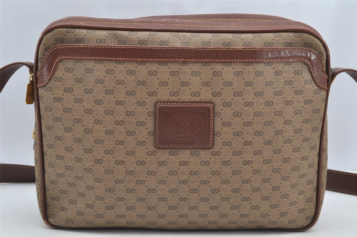 Authentic GUCCI Micro GG PVC Leather Shoulder Cross Body Bag Purse Brown 0984I