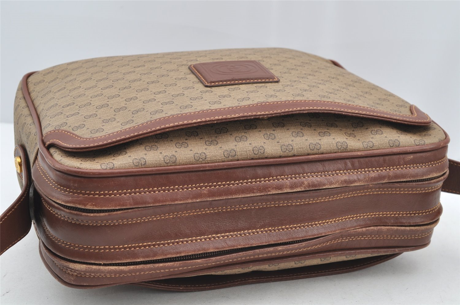 Authentic GUCCI Micro GG PVC Leather Shoulder Cross Body Bag Purse Brown 0984I