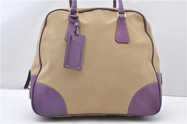 Authentic PRADA Vintage Canvas Leather Shoulder Tote Bag Beige 0985G