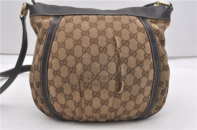 Authentic GUCCI Abbey Shoulder Cross Bag GG Canvas Leather 203257 Brown 0986G