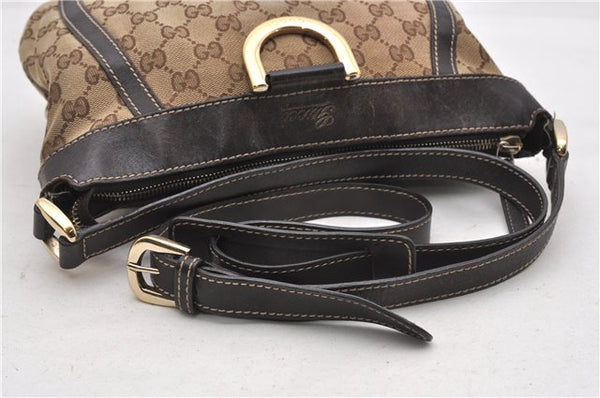 Authentic GUCCI Abbey Shoulder Cross Bag GG Canvas Leather 203257 Brown 0986G