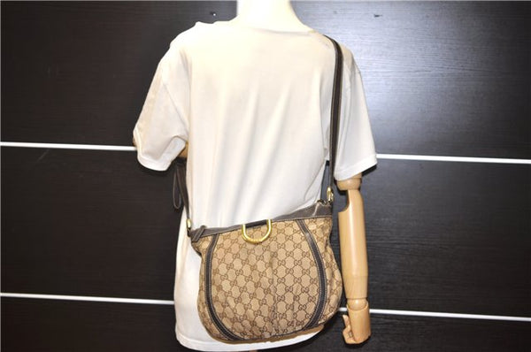 Authentic GUCCI Abbey Shoulder Cross Bag GG Canvas Leather 203257 Brown 0986G