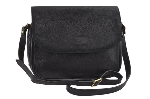 Authentic Burberrys Vintage Leather Shoulder Cross Body Bag Purse Black 0986I