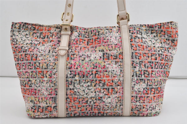Authentic FENDI Zucchino Flower Shoulder Tote Bag Canvas Leather Pink 0987I