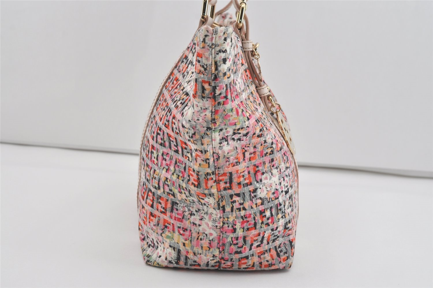 Authentic FENDI Zucchino Flower Shoulder Tote Bag Canvas Leather Pink 0987I