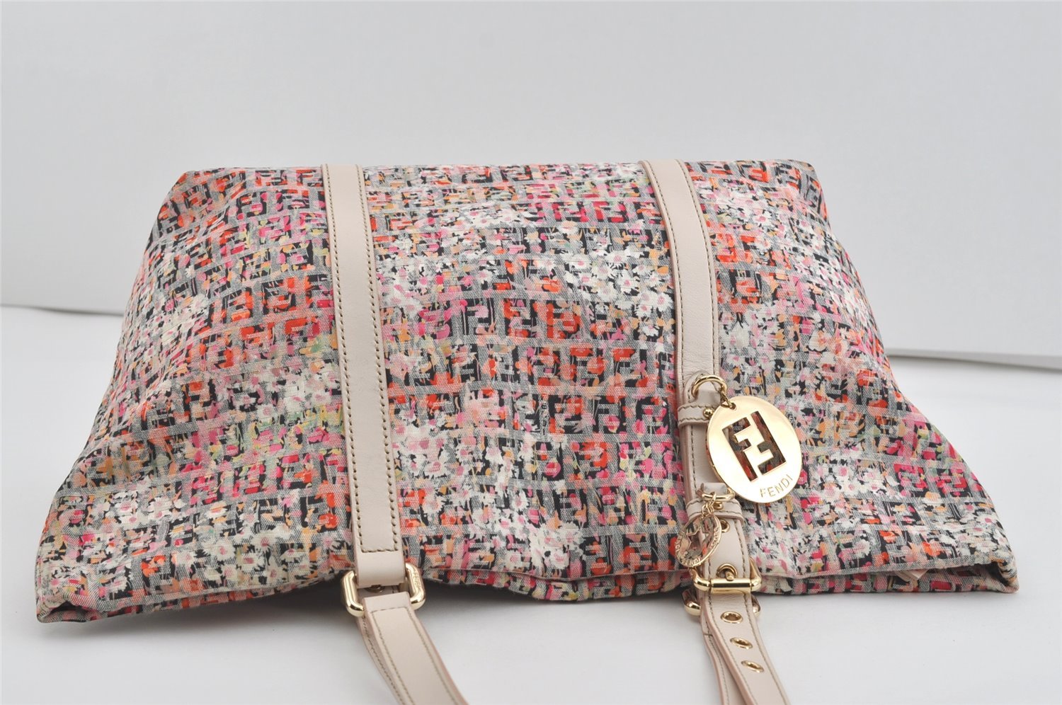 Authentic FENDI Zucchino Flower Shoulder Tote Bag Canvas Leather Pink 0987I