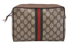 Authentic GUCCI Web Sherry Line Clutch Hand Bag Purse GG PVC Leather Brown 0988I