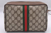 Authentic GUCCI Web Sherry Line Clutch Hand Bag Purse GG PVC Leather Brown 0988I