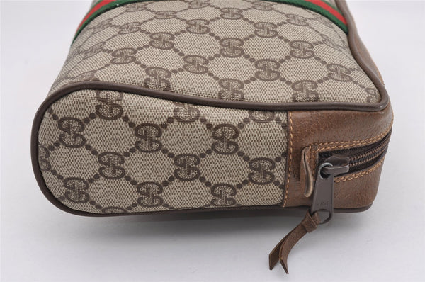 Authentic GUCCI Web Sherry Line Clutch Hand Bag Purse GG PVC Leather Brown 0988I