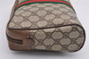 Authentic GUCCI Web Sherry Line Clutch Hand Bag Purse GG PVC Leather Brown 0988I