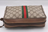Authentic GUCCI Web Sherry Line Clutch Hand Bag Purse GG PVC Leather Brown 0988I