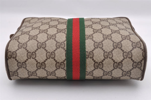 Authentic GUCCI Web Sherry Line Clutch Hand Bag Purse GG PVC Leather Brown 0988I