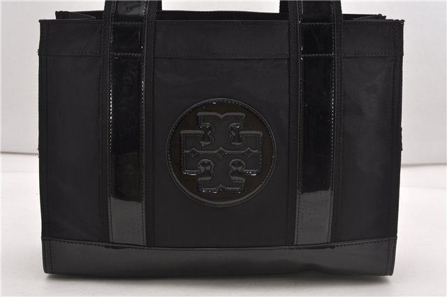 Authentic TORY BURCH ELLA Shoulder Tote Bag Nylon Enamel Black 0989G