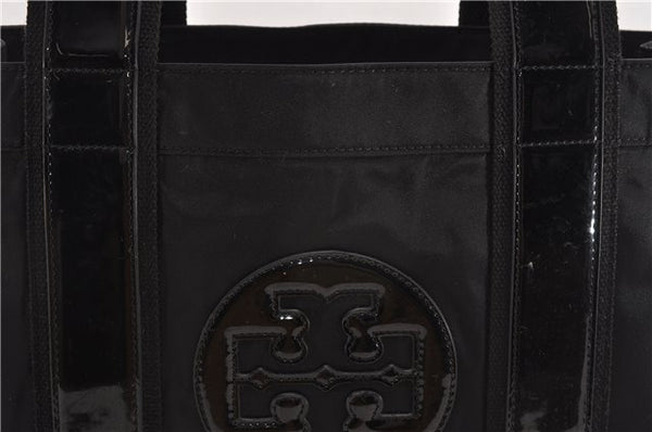 Authentic TORY BURCH ELLA Shoulder Tote Bag Nylon Enamel Black 0989G