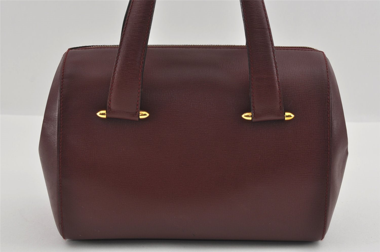 Authentic Cartier Vintage Hand Boston Bag Purse Leather Bordeaux Red 0989I