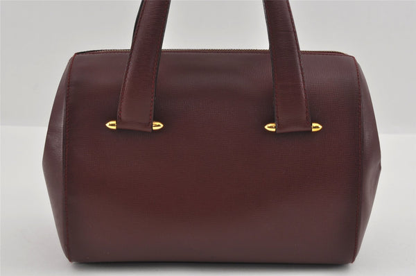 Authentic Cartier Vintage Hand Boston Bag Purse Leather Bordeaux Red 0989I
