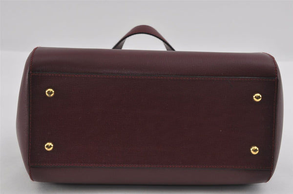 Authentic Cartier Vintage Hand Boston Bag Purse Leather Bordeaux Red 0989I