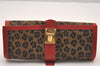 Authentic FENDI Leopard Accessory Pouch Purse Canvas Leather Brown Red 0990I