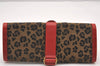 Authentic FENDI Leopard Accessory Pouch Purse Canvas Leather Brown Red 0990I
