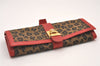 Authentic FENDI Leopard Accessory Pouch Purse Canvas Leather Brown Red 0990I