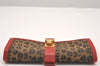 Authentic FENDI Leopard Accessory Pouch Purse Canvas Leather Brown Red 0990I