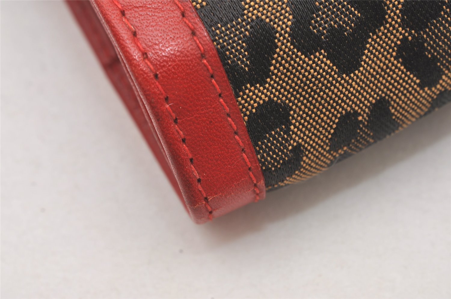 Authentic FENDI Leopard Accessory Pouch Purse Canvas Leather Brown Red 0990I