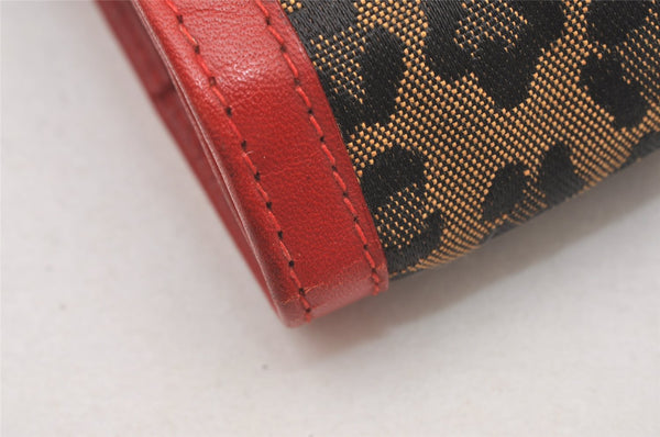 Authentic FENDI Leopard Accessory Pouch Purse Canvas Leather Brown Red 0990I