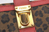 Authentic FENDI Leopard Accessory Pouch Purse Canvas Leather Brown Red 0990I