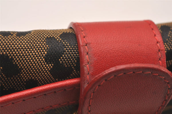 Authentic FENDI Leopard Accessory Pouch Purse Canvas Leather Brown Red 0990I