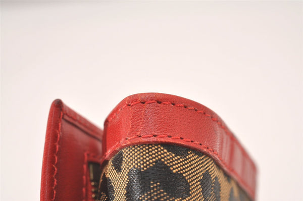 Authentic FENDI Leopard Accessory Pouch Purse Canvas Leather Brown Red 0990I
