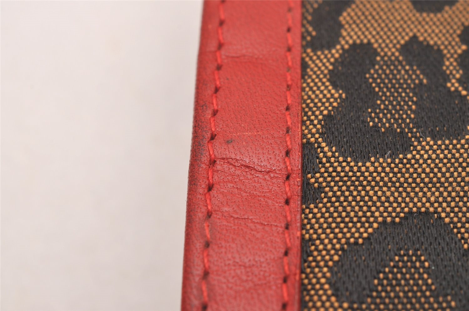 Authentic FENDI Leopard Accessory Pouch Purse Canvas Leather Brown Red 0990I