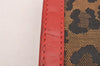 Authentic FENDI Leopard Accessory Pouch Purse Canvas Leather Brown Red 0990I
