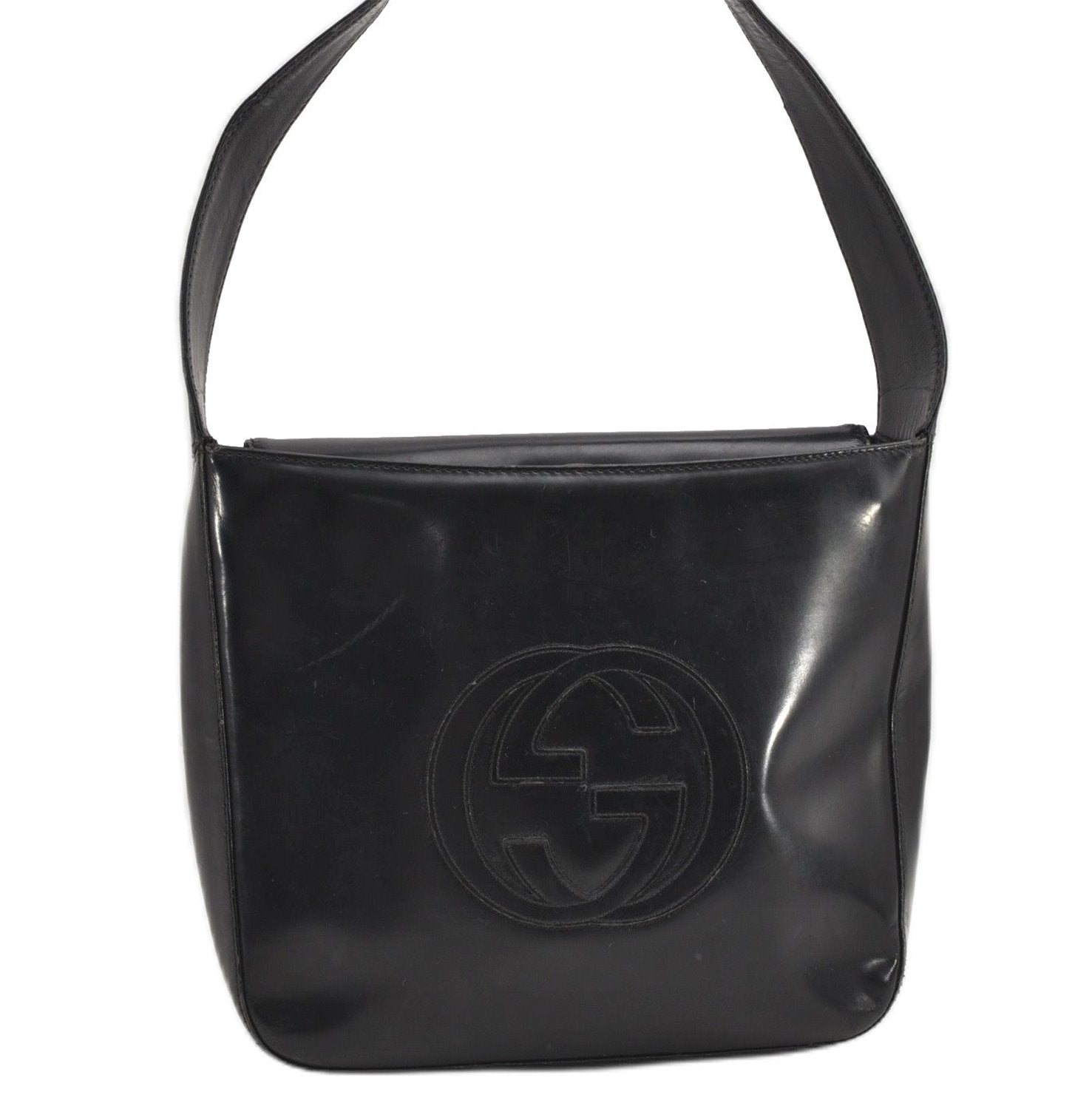 Authentic GUCCI Vintage Shoulder Bag Purse Leather Black 0992G