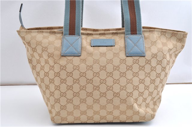 Authentic GUCCI Sherry Line Hand Tote Bag GG Canvas Leather 131230 Beige 0993G
