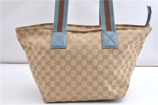 Authentic GUCCI Sherry Line Hand Tote Bag GG Canvas Leather 131230 Beige 0993G