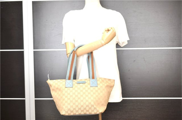 Authentic GUCCI Sherry Line Hand Tote Bag GG Canvas Leather 131230 Beige 0993G