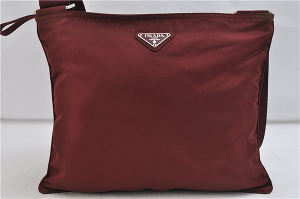 Authentic PRADA Nylon Shoulder Cross Body Bag Purse Red Bordeaux 0994D