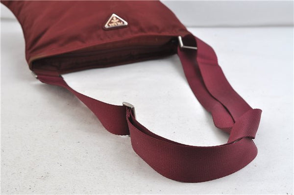 Authentic PRADA Nylon Shoulder Cross Body Bag Purse Red Bordeaux 0994D